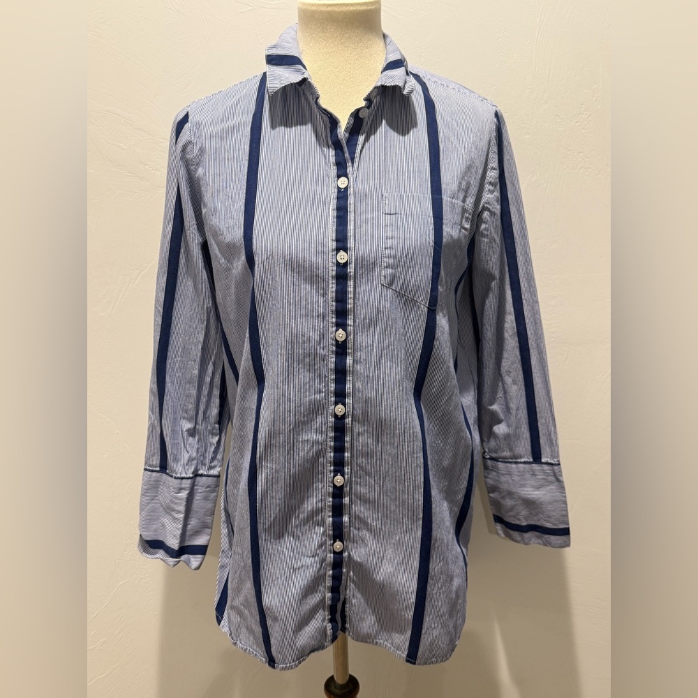 Madewell Navy and White Striped Button Down Shirt